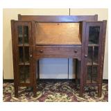 Mission Style Oak Secretary Drop Desk w/ Bookcases