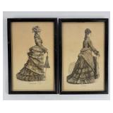 Framed Fashion Plates Dress Engravings