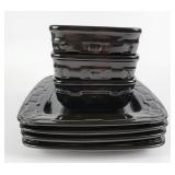 Longaberger Pottery Ebony Black Bowls & Plates (7)