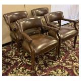 Brown Faux Leather Nailhead Trim Arm Chairs