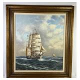 Clipper Ship High Seas Painting Signed G. Seekatz