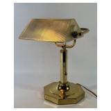 Brass & Ribbed Glass Bankerï¿½s Lamp