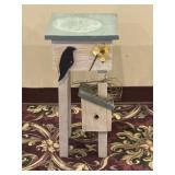 Wooden Crow & Birdhouse Plant Stand