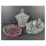 Cut Crystal Ice Bucket, Cut Glass Bowl & Platter