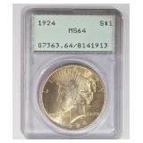 1924 Peace Silver Dollar MS64 Coin
