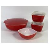 Pyrex Red Hostess Casserole, Refrigerator Dishes