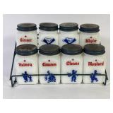 1940ï¿½s Milk Glass Dutch Theme Spice Jars & Rack