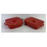 Red Ceramic Lidded Casserole Dishes NEW