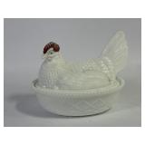 Westmoreland Milk Glass Lidded Chicken Dish