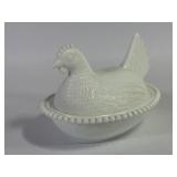 White Indiana Milk Glass Covered Chicken Dish