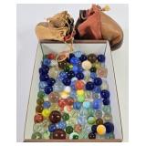 Cats Eye, Colored Glass & Swirl Marbles w/ Bags