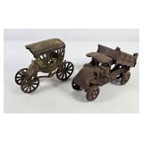 Antique Cast Iron Dump Truck & Brass Carriage