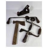 Antique Brace Drills, Planer + Woodworking Tools