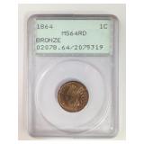 1864 Bronze Indian Head 1 Cent MS64RD