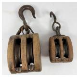 Wood & Cast Iron Double Pulley Blocks