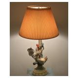 Hand Painted Ceramic Rooster & Hen Lamp