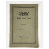 1923 Ford Model T Price List Of Parts