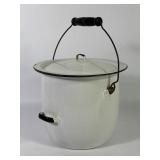 Antique Enamelware Black-Trim Chamber Pot