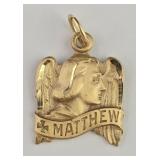 14k St. Matthew Angel Wings Pendant NEW
