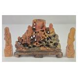 Chinese Carved Shoushan Stone Immortal Vase +