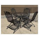 36' Black Wrought Iron Patio Table & Chairs