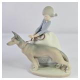 Lladro Porcelain Girl w/ German Shepherd Figurine