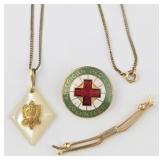 Sorority Pendant, Ball-Grip Tie Bar, Red Cross Pin