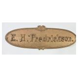 E.H. Fredrickson Brass Office Plaque Sign