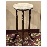 Marble &  Walnut Finish Pedestal Table