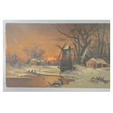 Dutch Windmill Winter Landscape Painting