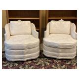 MCM Ivory Damask Barrel Swivel Chairs