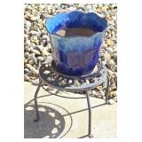 Allen & Roth Ceramic Pot &Wrought Iron Plant Stand