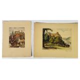Nuremberg & Heidelberg Color Etchings - Signed