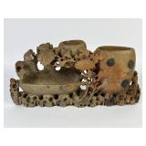 Chinese Soapstone Floral Inkwell Carving