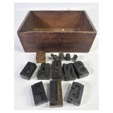 Antique Wood & Metal Letterpress Blocks & Box (14)