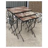 Red Marble & Wrought Iron Nesting Tables