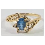 10k Diamond & Blue Topaz Ring (5.5)