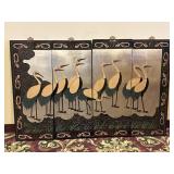 Asian Carved Lacquer Crane Screen
