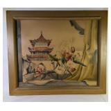 Pagoda Air Brush Watercolor Signed Benjamin Harris