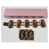 Copper Link Bracelet & Brooch By F. Rebajes