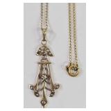 10k Diamond & Pearl Pendant & Chain