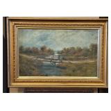 Antique ï¿½River Walkï¿½ Oil Painting Signed A. Wilber
