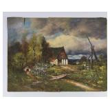 Pastoral Oceanside Cottage Pastel Drawing