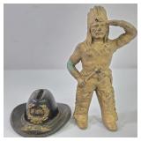 Cast Iron Indian Warrior Bank & Hat Paperweight