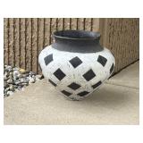 Large Black & White Harlequin Glaze Pottery Vase