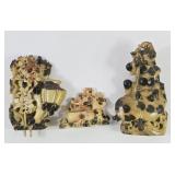 Japanese Soapstone Netsuke & Floral Ink Pots
