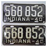 1940 Indiana License Black Plates
