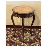 Antique Provincial Marquetry Side Table - Glass
