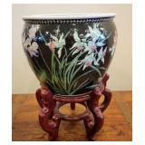 Chinese Porcelain Fishbowl Planter w/ Stand