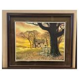 Surrealist Fall Farmhouse Oil Painting Signed